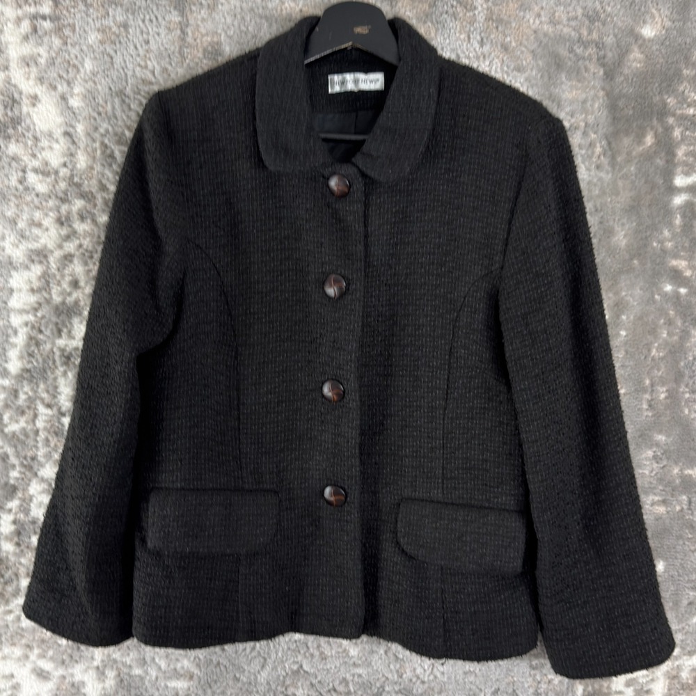 New Port News Size 8 Career Casual Button Blazer Jacket Black Long Sleeve